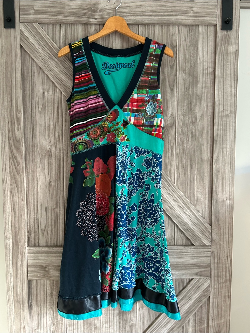 Y2K Desigual Mixed Media Patchwork Sleeveless Midi Dress - Size XL-tag- fits M